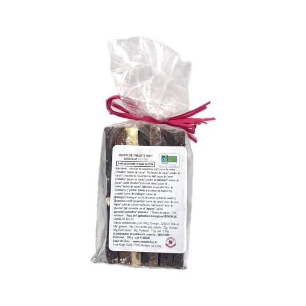 Assortiment de 1/4 de Tablettes au Chocolat Noir, Lait et Blanc BIO – Image 2