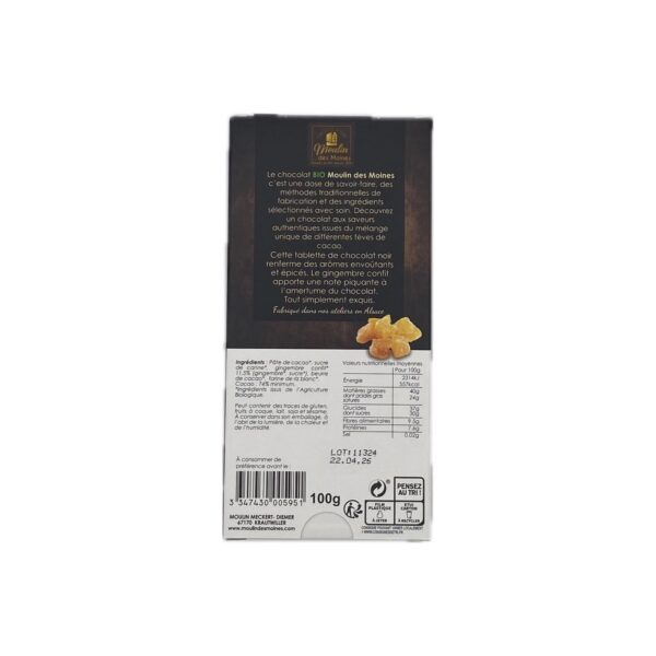 Tablette Chocolat Noir 74% Gingembre Confit BIO – Image 2