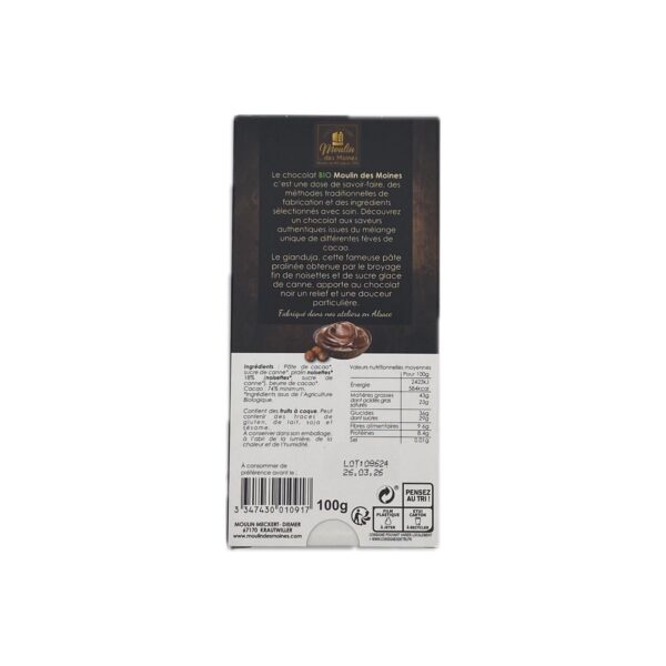 Tablette Chocolat Noir Gianduja BIO – Image 2