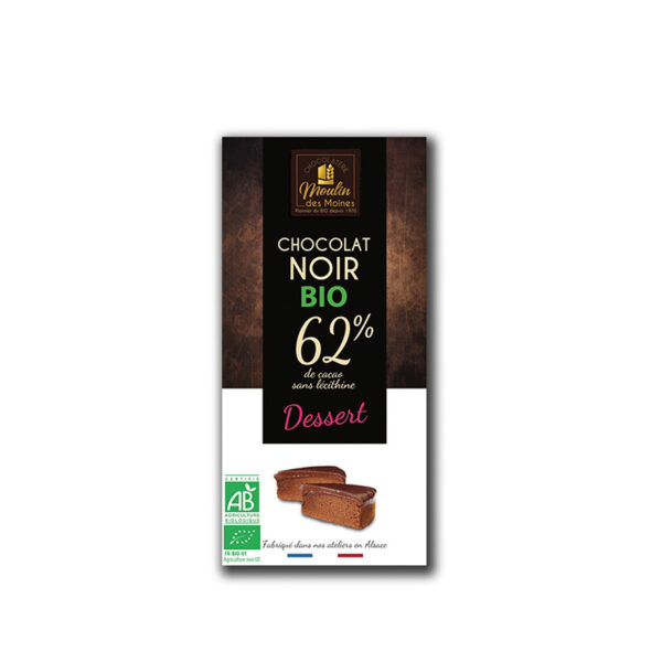 Tablette Chocolat Noir 62% Dessert BIO Moulin des Moines - La Ferme de Coubert