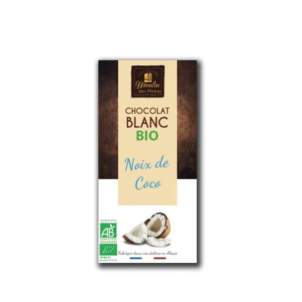 Tablette Chocolat Blanc Noix de Coco BIO Moulin des Moines - La Ferme de Coubert