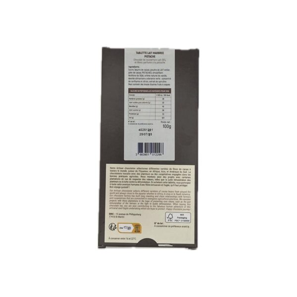 Tablette au Chocolat au Lait 35% Marbré Pistache – Image 2