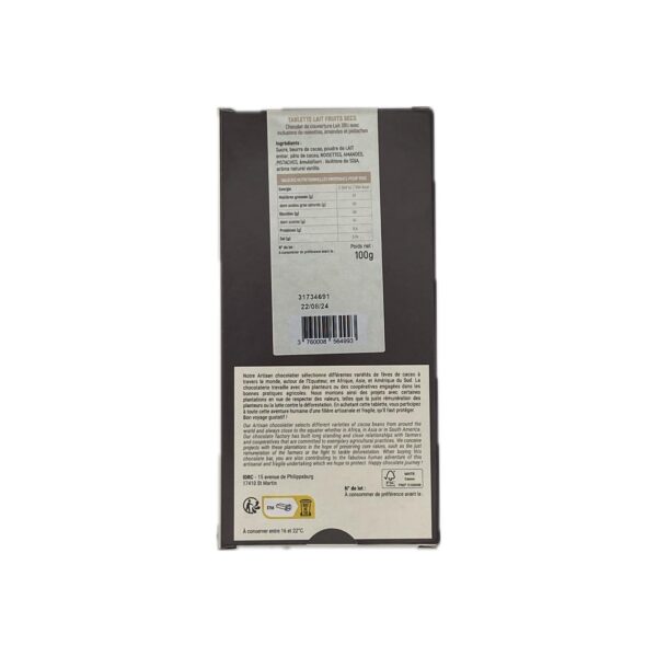 Tablette au Chocolat Lait 35% Fruits Secs – Image 2