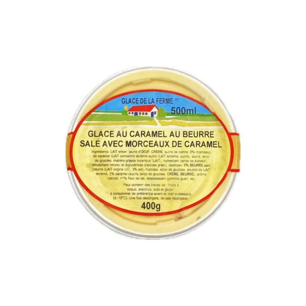 Glace au Caramel Beurre Salé avec Eclats Les 3 Givrées - La Ferme de Coubert